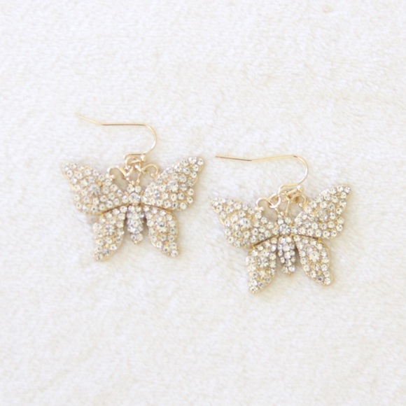 Natasha Gold Rhinestone Butterfly Earrings - Picture 3 of 4